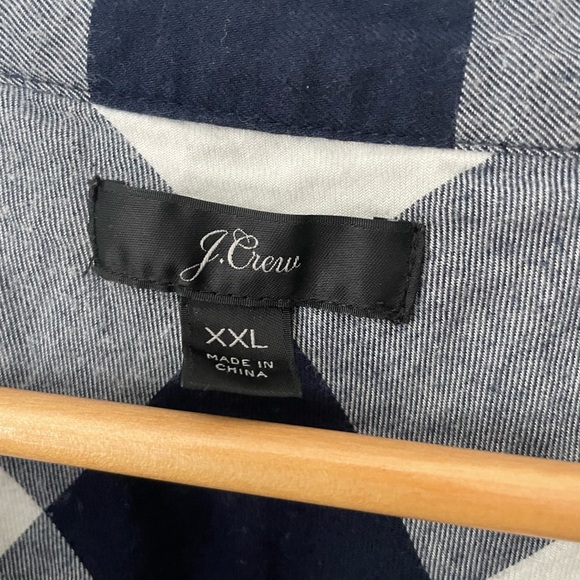 J. Crew, long sleeve navy and white buffalo check flannel blouse, size XXL - Picture 2 of 6